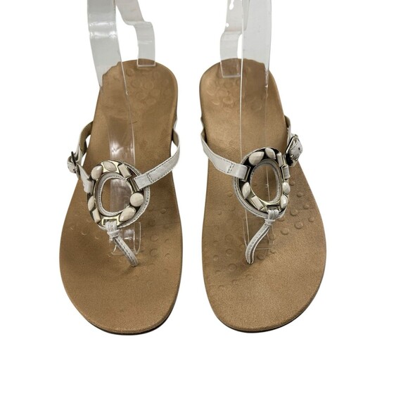 Vionic Ricci Thong Sandals White Leather Straps Goldtone Hardware Jewels Size 10 - Picture 5 of 16